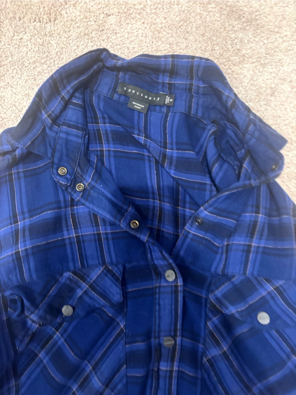 Sanctuary Blue Plaid Snap-Front Shirt